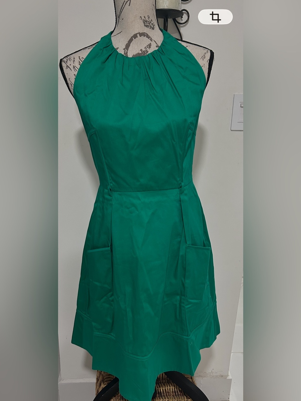 Calvin Klein Halter Midi Dress in Emerald Green with Front Pockets Size 8